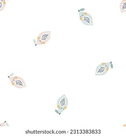 Papaya character seamless pattern with a smiling face. Hand-drawn cartoon doodle in simple naive style. Vector illustrations in a pastel palette for kids. Isolate cute fruit on a white background