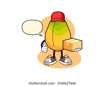 Papaya courier with speech bubble cartoon. Mascot Character vector.