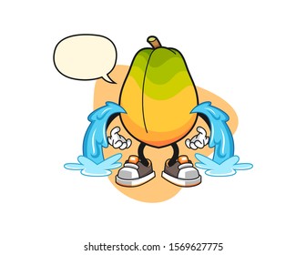 Papaya cry with speech bubble cartoon. Mascot Character vector.