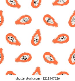 Papaya exotic fruit seamless vector pattern texture.