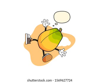 Papaya fall from sky with thought bubble cartoon. Mascot Character vector.