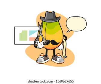 Papaya fashion designer with speech bubble cartoon. Mascot Character vector.
