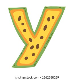 Papaya in a form of letter Y - fruit lettering design. Vector illustration.