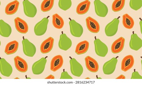papaya fruit background seamless pattern 