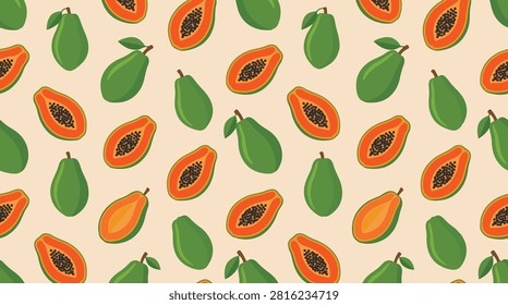 papaya fruit background seamless pattern 