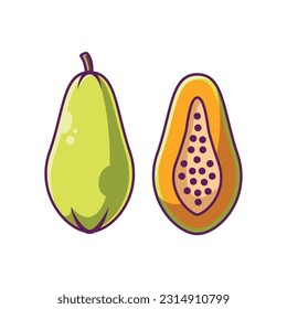 Papaya Fruit Cartoon Vector Illustration Design. Fruits Premium Illustration Isolated.