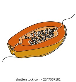 fruta de la papaya línea continua dibujando una línea en rodamiento cortado del・papaya aislado sobre fondo blanco