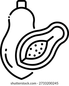 Papaya-Fruchtschnitt in der Hälfte Vektorsymbol