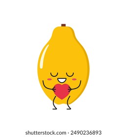 Papaya fruta lindo personaje de dibujos animados signo de amor corazón favorito sonriente cara alegre kawaii feliz emociones icono Ilustración vectorial.