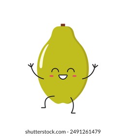 Papaya fruit cute character cartoon greeting smiling face cheerful kawaii joy happy emotions icon vector illustration.
