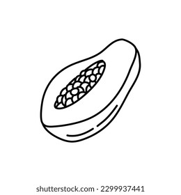 Papaya-Früchte im Doodle-Stil, lineare Kunst. Design-Element einzeln auf weißem Hintergrund. Vektorgrafik