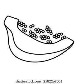 Papaya fruit drawing coloring book outline