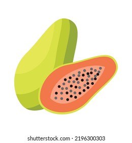 Papaya Fruit Flat Design Vector Illustration Isolated on a White Background.
