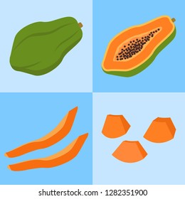 Papaya fruit flat in pop art print style