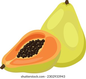 Papaya Fruit, Papaya Illustration, Papaya with White Background