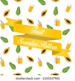 Papaya Fruit Juice Seamless Pattern Background