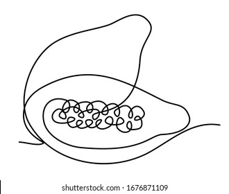 papaya fruit is lying on the table. Hand-drawn image of one continuous line. Vector isolated hand drawn illustration on white background. Healthy diet