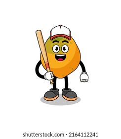 papaya fruit mascot cartoon as a baseball player , character design