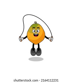 papaya fruit mascot cartoon is playing skipping rope , character design