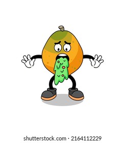 papaya fruit mascot cartoon vomiting , character design