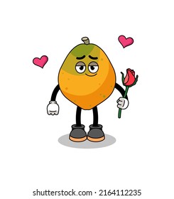 papaya fruit mascot falling in love , character design