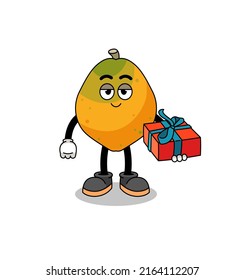 papaya fruit mascot illustration giving a gift , character design