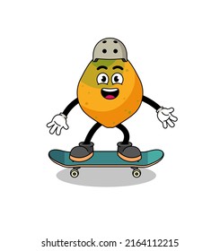 papaya fruit mascot playing a skateboard , character design