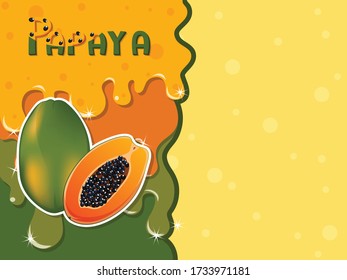 Papaya fruit melted flowing consisting of dark tasty sweet liquid. Abstract background. Copy space for text. Vector illustration