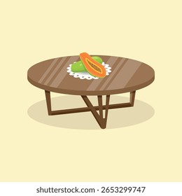 Papaya-Frucht auf dem runden Tisch Illustration Design Vektor