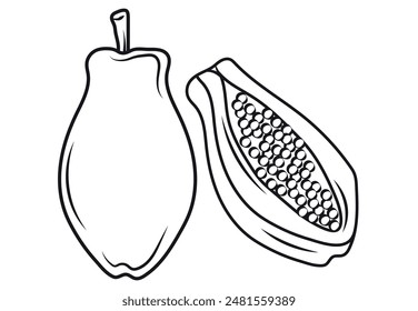 Icono de Vector de contorno de fruta de papaya, dibujo de ilustración monocroma. Nutrición saludable, comida orgánica, producto vegetariano.