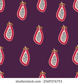 Papaya fruit pattern. Seamless summer tropical background. home kitchen, decor or healthy eating design. Cartoon flat design.