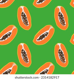 Papaya fruit seamless pattern. Vector print for textile, fabric, wrapping paper