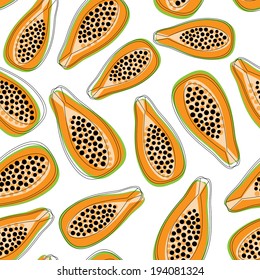 Papaya fruit seamless vector background