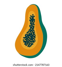 Papaya fruit. Sliced cartoon papaya. Natural organic food. Vector illustration on a white background.