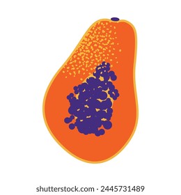 Papaya fruit. Vacation accessories for sea holidays. Tourists objects bundle, sand castle, flamingo, bikini. Flat vector in modern style illustrations isolated on white background