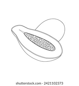 Papaya fruit vector design can be edited.Papaya fruit sketch for coloring book.Packaging design, juice labels, menu. Papaya fruit vector design illustration, latest version 2024.black and white design