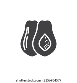 Icono vectorial de fruta papaya. signo plano relleno para concepto móvil y diseño web. Papaya corta el icono de glifo. Símbolo, ilustración del logotipo. Gráficos vectoriales