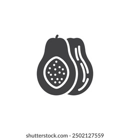 Icono de Vector de fruta de papaya. cartel plano lleno para concepto móvil y Diseño web. Papaya entera y medio icono de glifo. Símbolo, ilustración del logotipo. Gráficos de Vector