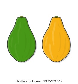Papaya Fruit Vector Icon Illustration. Green And Orange Papaya Flat Icon