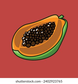 Papaya fruit vector illustration, flat 2D vector icon