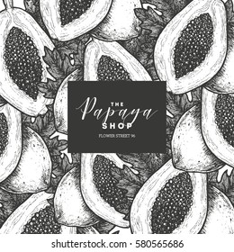 Papaya fruit vintage design template. Botanical  food illustration. Engraved papaya. Vector illustration