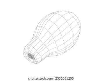 Papaya fruit wireframe vector icon, drawing monochrome illustration. Healthy nutrition, organic food, vegetarian product. Papaya hand drawn vector illustration. Sweet Exotic Thailand asian papaya. 3D