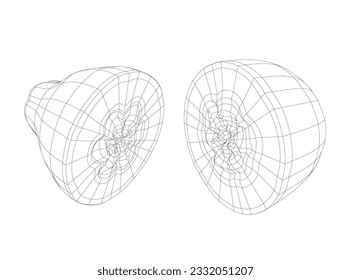 Papaya fruit wireframe vector icon, drawing monochrome illustration. Healthy nutrition, organic food, vegetarian product. Papaya hand drawn vector illustration. Sweet Exotic Thailand asian papaya. 3D