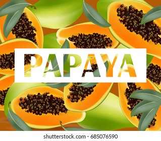 Papaya fruits pattern texture background. Summer tropical vector