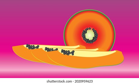 Papaya fruits Vector watercolor. Summer fresh juicy banners