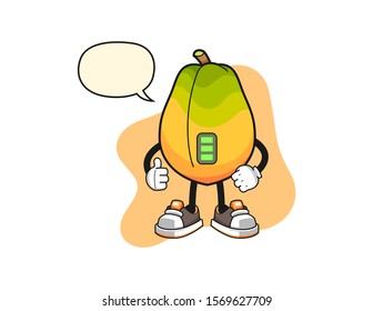 Papaya full power with speech bubble cartoon. Mascot Character vector.