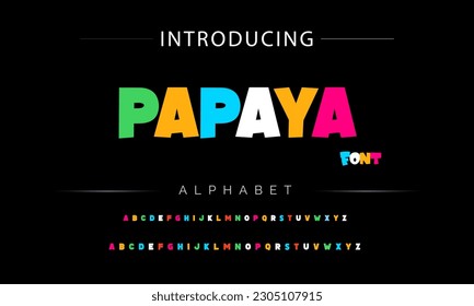 Papaya Funky colorful cartoon font type. Vector alphabet