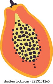 Papaya half cut. Hand drawn exotic fruit