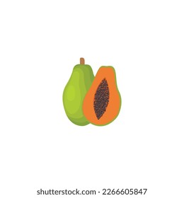 Papaya and a half papaya. Vector illustration isolated on white background. For template label, packing, web, menu, logo, textile, icon