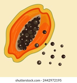 Papaya icon. Flat illustration of papaya vector icon isolated on white background. Summer fruits for a healthy lifestyle. Papaya, whole fruit. Ripe papaya with seeds. Print, banner, label, poster, sti